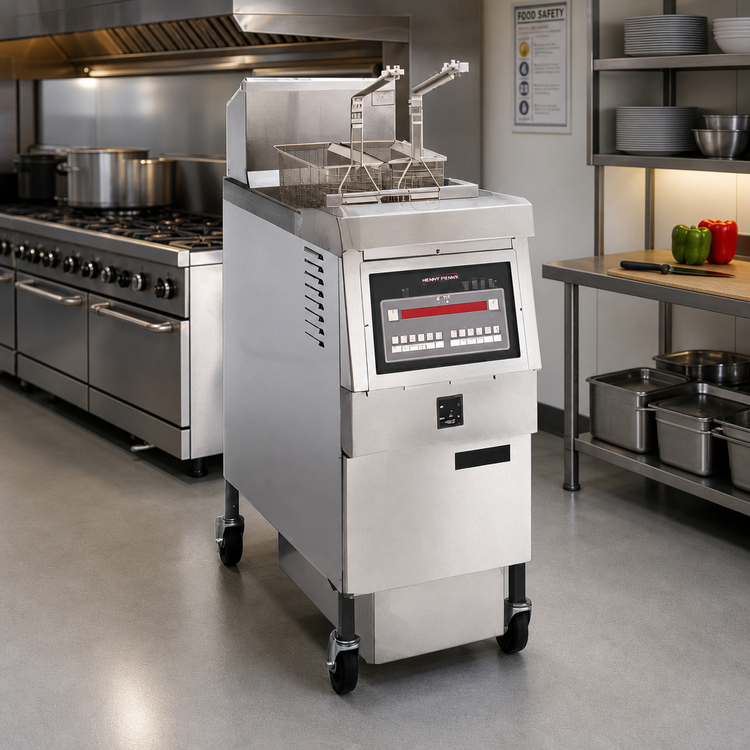 Product image #2 for Henny Penny 1-Well Floor Model Gas Open Fryer with Built-In Oil Filtration