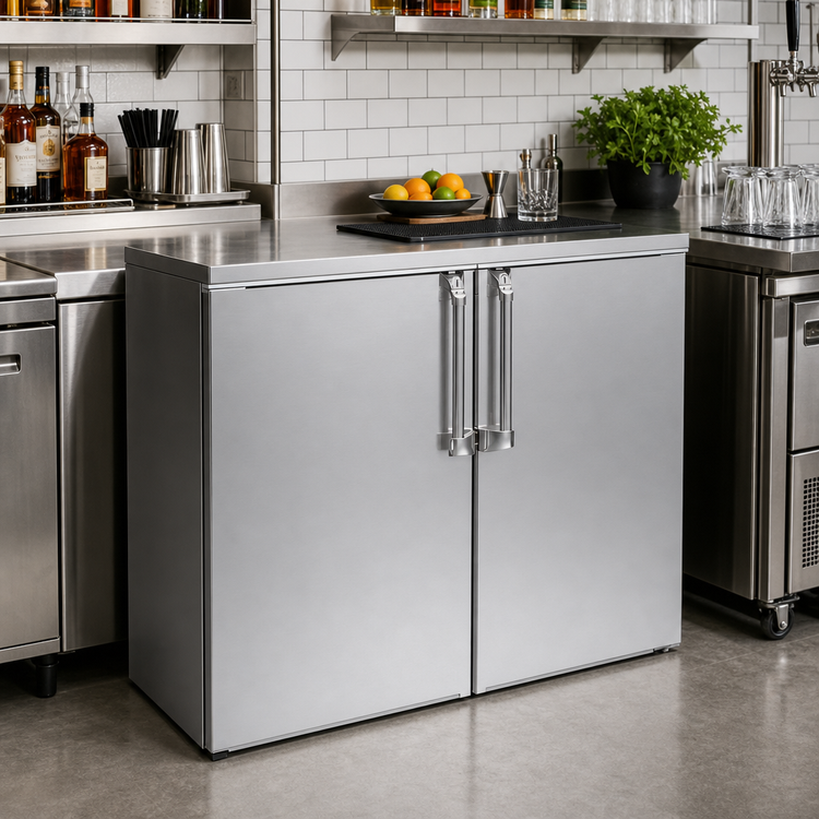 Product image #2 for 48-Inch Two-Section Non-Refrigerated Back Bar Dry Storage Cabinet with Locking Solid Doors