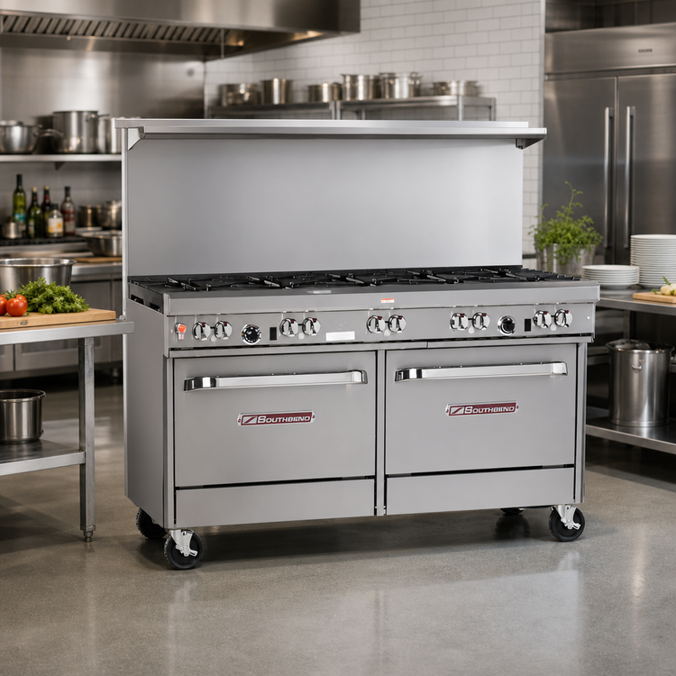 Product image #2 for Southbend Ultimate 60-Inch Gas Restaurant Range with 6 Burners, 24-Inch Griddle, Standard Oven, and Cabinet Base