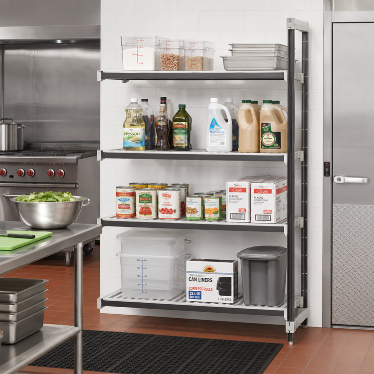 Product image #2 for Cambro Camshelving Elements XTRA 24-Inch Deep x 54-Inch Long x 64-Inch High 4-Tier Stationary Add-On Polymer Shelving Unit
