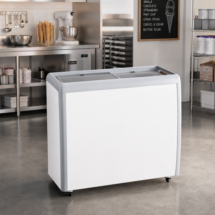 Product image #1 for Omcan 39-Inch Ice Cream Display Chest Freezer with Sliding Glass Top, 9.5 Cu. Ft.