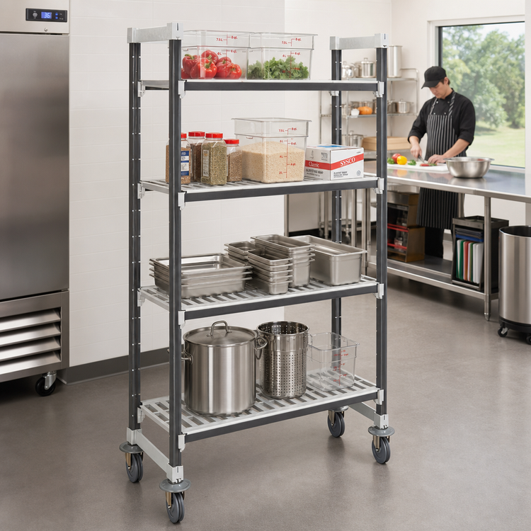 Product image #2 for Cambro Camshelving Elements XTRA High Density Mobile Starter Unit, 24" Deep x 42" Long x 70-1/4" High, 4-Tier Vented, Speckled Gray