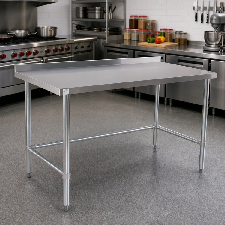 Product image #2 for 72 Inch x 30 Inch Stainless Steel Work Table with Open Galvanized Base and 2 Inch Rear Up-Turn