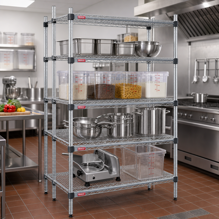 Product image #2 for EAGLEbrite Quad-Adjust 4-Tier Wire Shelving Starter Unit, 72W x 24D x 74H, Zinc Finish
