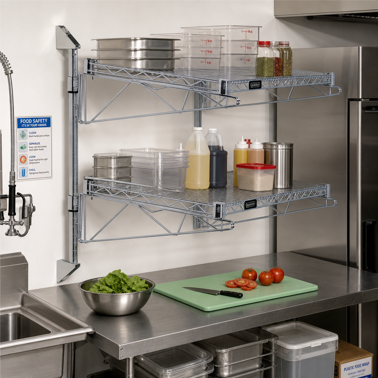 Product image #2 for Quantum Wall-Mount Cantilever Double-Shelf Wire Shelving Unit, 54 x 14 Inches, Gray Epoxy Finish