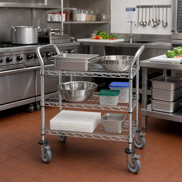 Product image #2 for Advance Tabco Special Value Series Heavy-Duty 3-Shelf Chrome-Plated Wire Utility Bus Cart, 36 x 24 x 38 Inches