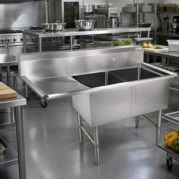 Product image #2 for John Boos B Series 2-Compartment Stainless Steel Sink with Left Drainboard, 16-Gauge Floor Model