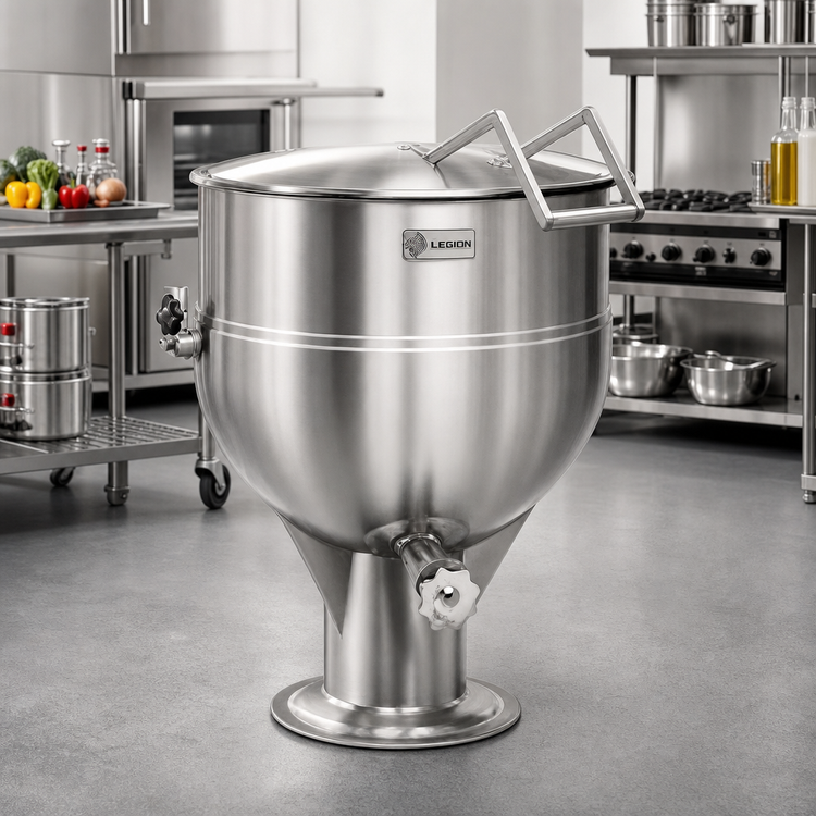 Product image #2 for Legion LP-60 60-Gallon Direct Steam Kettle, 2/3 Jacketed, Stationary Pedestal-Mounted