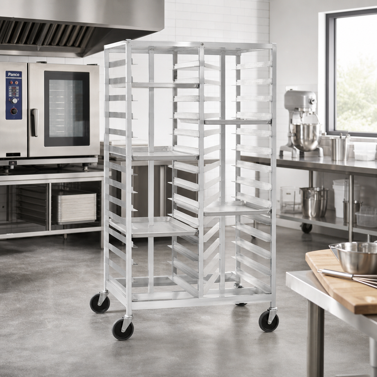 Product image #2 for Panco Four-Compartment Open Frame Mobile Tray Rack, 52 Tray Capacity, 14 x 18 Inch Trays