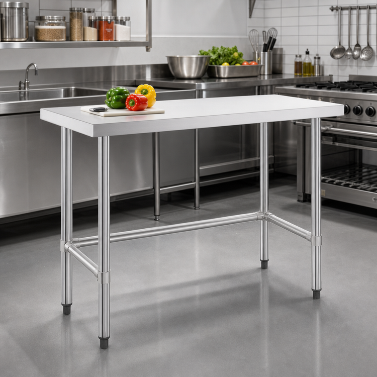 Product image #2 for 48 Inch x 18 Inch Open Base Worktable with 16 Gauge 304 Stainless Steel Flat Top