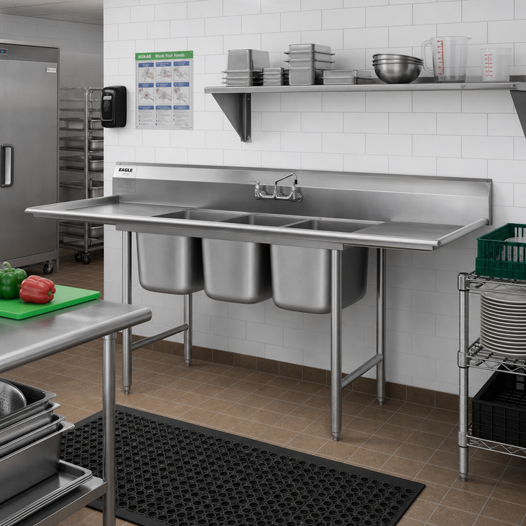 Product image #2 for Eagle Group 314 Series 3-Compartment Stainless Steel Commercial Sink with Left & Right Drainboards
