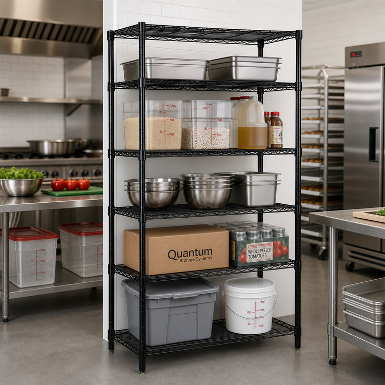 Product image #2 for Quantum 42" x 30" x 54" Black Epoxy Wire Shelving Starter Kit with 5 Shelves