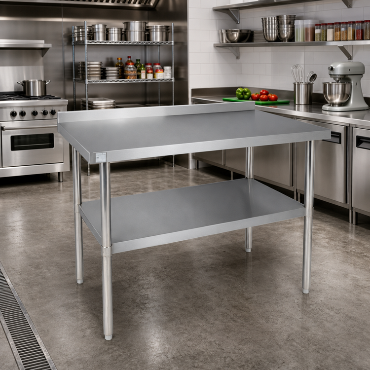 Product image #2 for Klinger's Trading BSG3060 60" x 30" Heavy Duty Stainless Steel Work Table with 2" Backsplash and Galvanized Undershelf