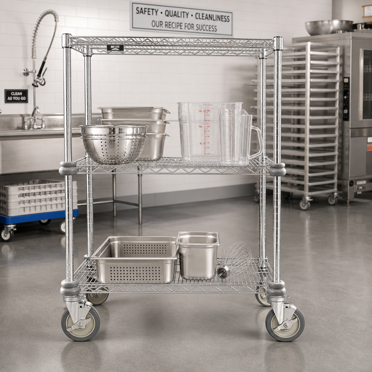 Product image #2 for Metro Super Erecta Stainless Steel Cart-Washable 5-Inch Brake Plate Caster with Polyurethane Tread and Donut Bumpers