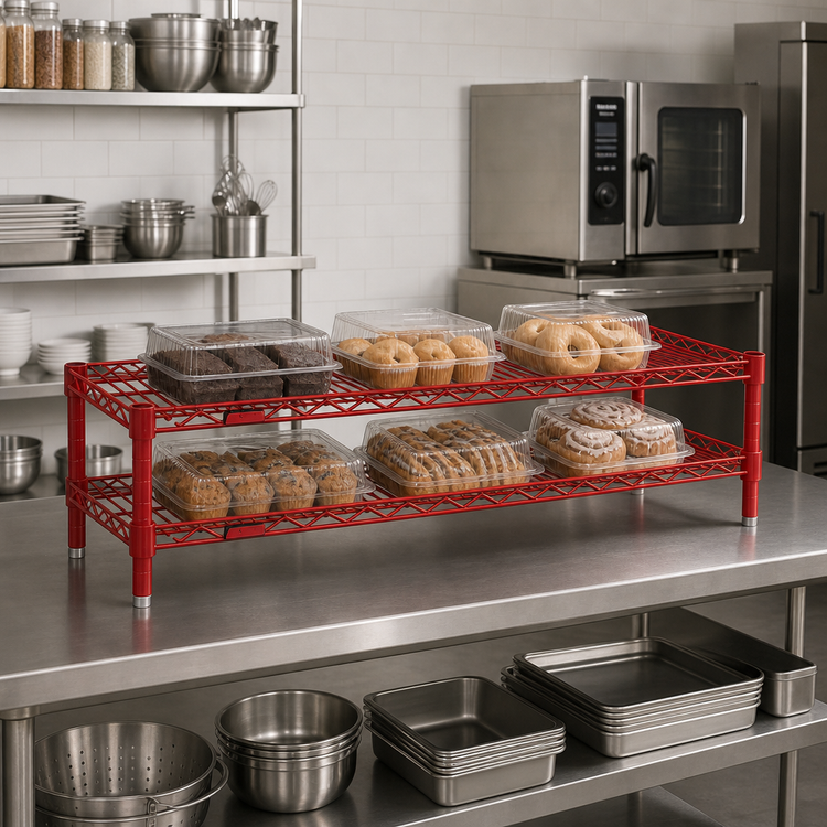 Product image #2 for Eagle Group QuadTruss 2-Tier Front Case Merchandise Wire Shelving Unit, 36 x 14 x 14 Inches, Red Epoxy
