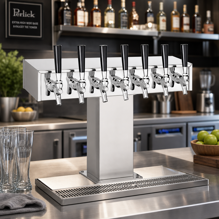 Product image #2 for Perlick Extra High Wide Base 8-Faucet Glycol-Cooled Tee Draft Beer Tower