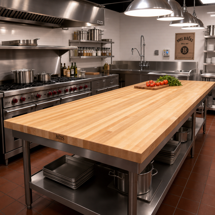 Product image #2 for Boos Block Edge Grain Maple Kitchen Countertop with Full-Length Rails, 132 x 48 x 1-3/4 Inches, Penetrating Oil Finish