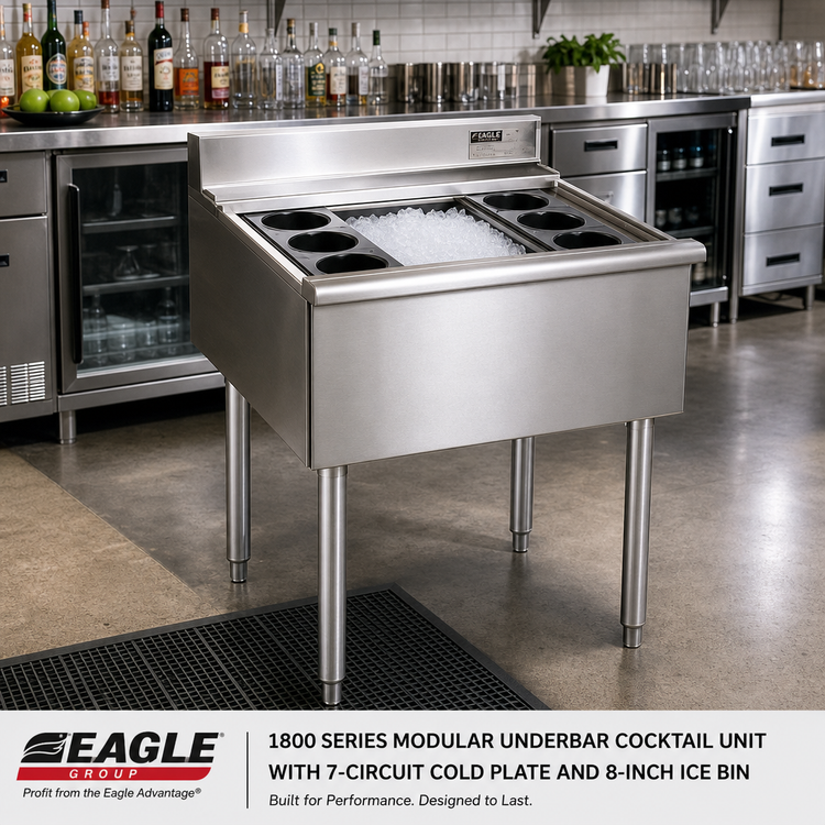 Product image #2 for Eagle Group 1800 Series Modular Underbar Cocktail Unit with 7-Circuit Cold Plate and 8-Inch Ice Bin
