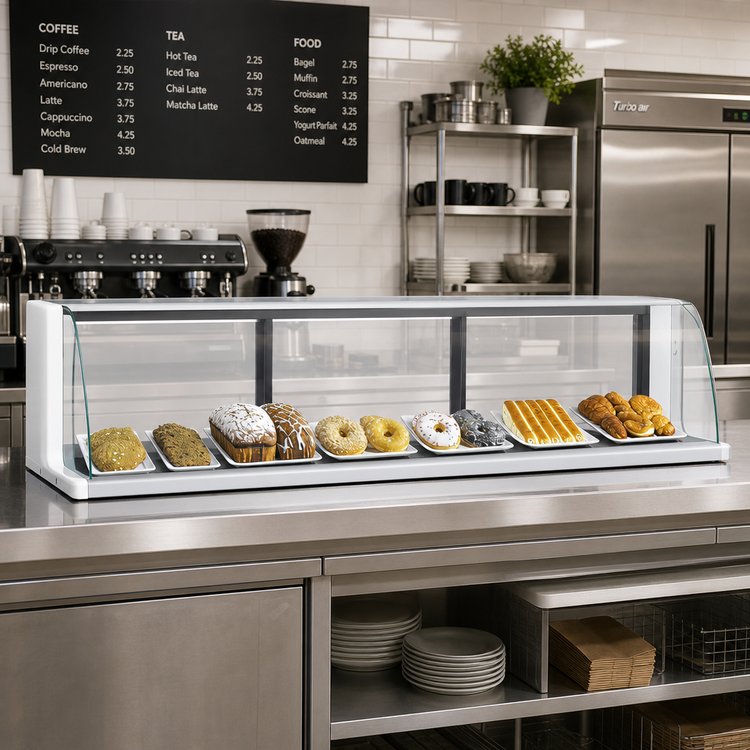 Product image #2 for Turbo Air Low-Profile Top Display Dry Case for Open Display Merchandisers, 63-1/4 Inch W, 3.6 Cu. Ft., 3 Doors
