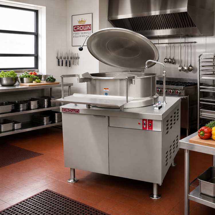 Product image #2 for Crown DMT-60 Direct Steam 2/3 Jacketed 60 Gallon Tilting Kettle