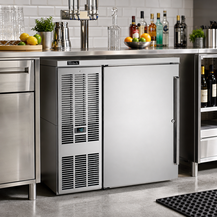 Product image #2 for 36-Inch One-Section Self-Contained Front-Vented Refrigerated Back Bar Cabinet with Solid Left-Hinged Door