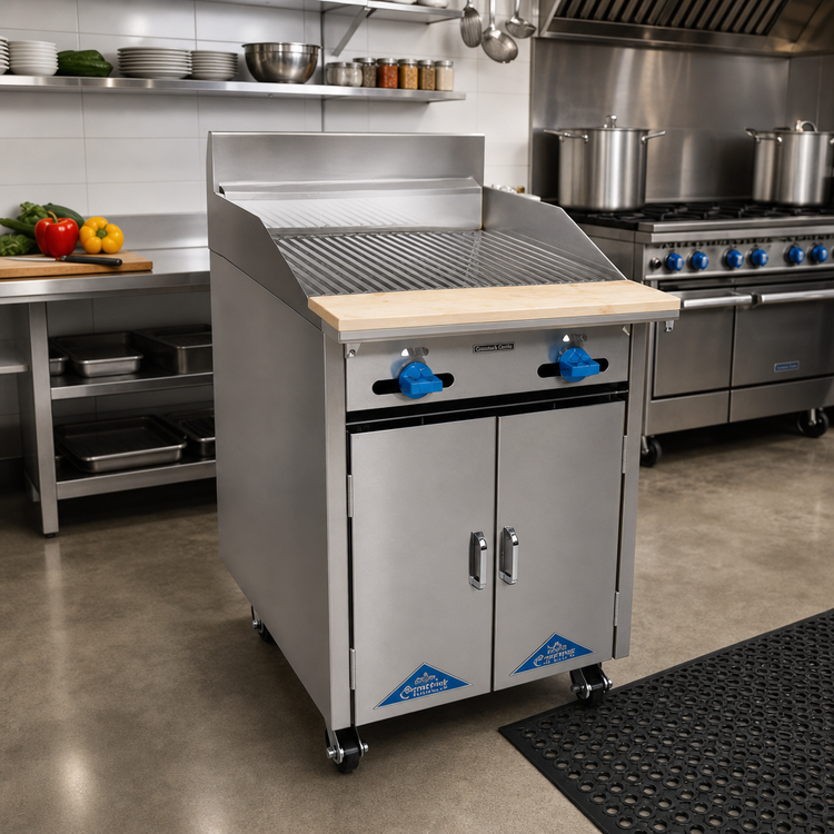 Product image #2 for Comstock-Castle F32-2LB 24-Inch Gas Char-Broiler Range with Open Front Cabinet Base, Lava Rock Broiler and Stainless Steel Exterior