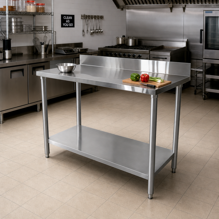 Product image #2 for Thunder Group 24 x 60-Inch Stainless Steel Work Table with 4-Inch Backsplash and Undershelf