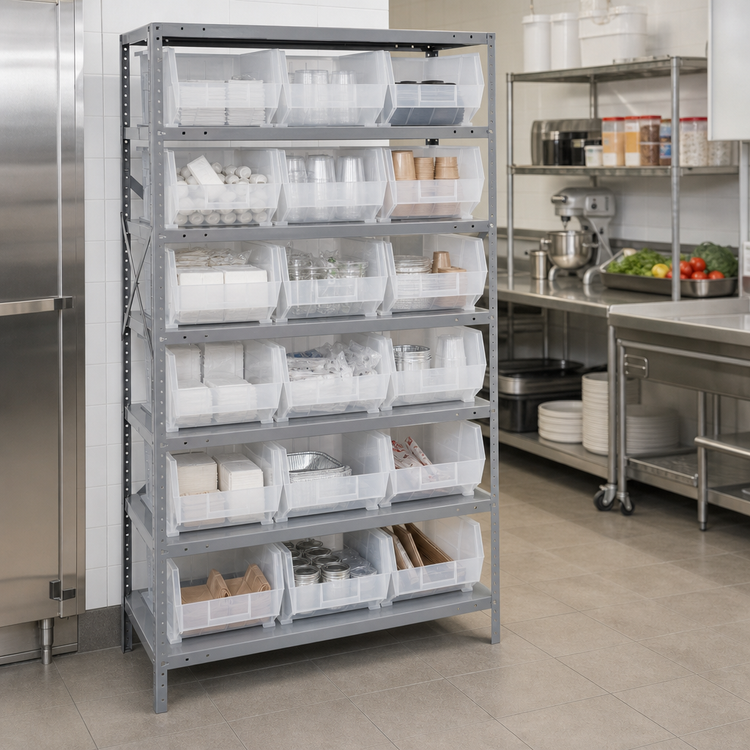 Product image #2 for Quantum Heavy-Duty Wire Shelving Unit with 8 Shelves and 21 Clear Bins