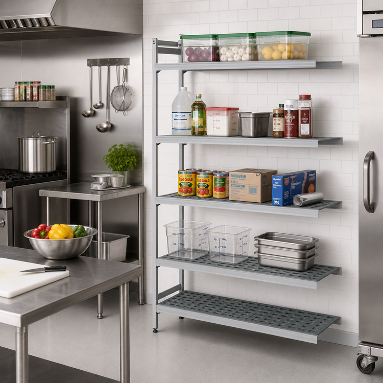 Product image #2 for Fermostock 5-Tier Perforated Polymer Shelving Unit Expansion Kit, 38W x 14D x 83H, Gray