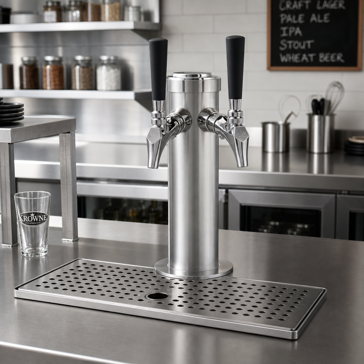 Product image #2 for Krowne Double Faucet Glycol-Cooled Beer Tower Column, 12-Inch High, Brushed Stainless Steel