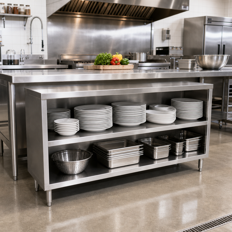 Product image #2 for John Boos 48-Inch x 15-Inch Open Front Dish Storage Cabinet with Open Base