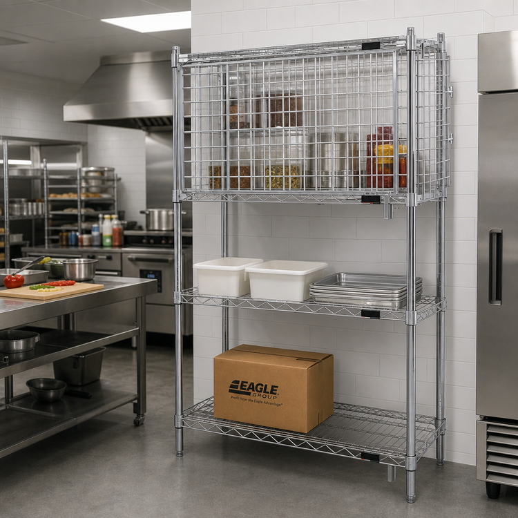 Product image #2 for Eagle Group Chrome Flip-Up Door Security Enclosure Kit for 18-Inch x 30-Inch Wire Shelving