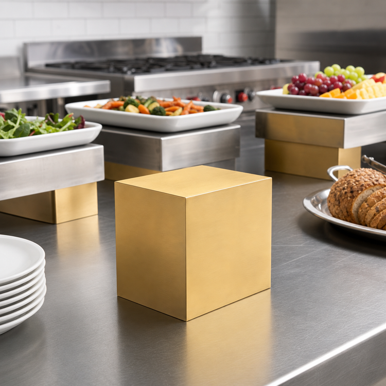Product image #3 for American Metalcraft Gold Cube Stainless Steel Buffet Riser, 4 Inch High