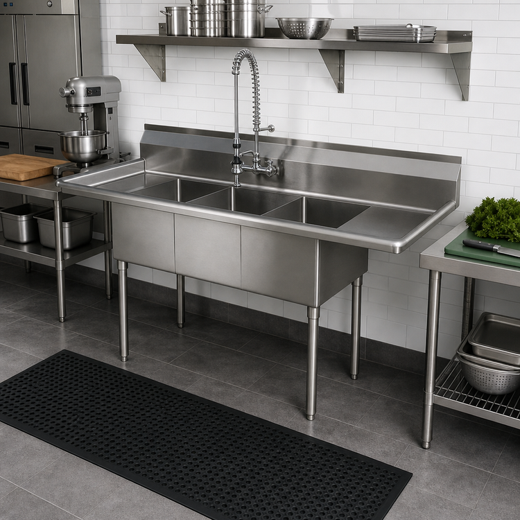 Product image #2 for Sapphire Manufacturing 3-Compartment 304 Stainless Steel Sink with Left and Right Drainboards, 90 Inch W x 26-1/2 Inch D x 44-1/4 Inch H