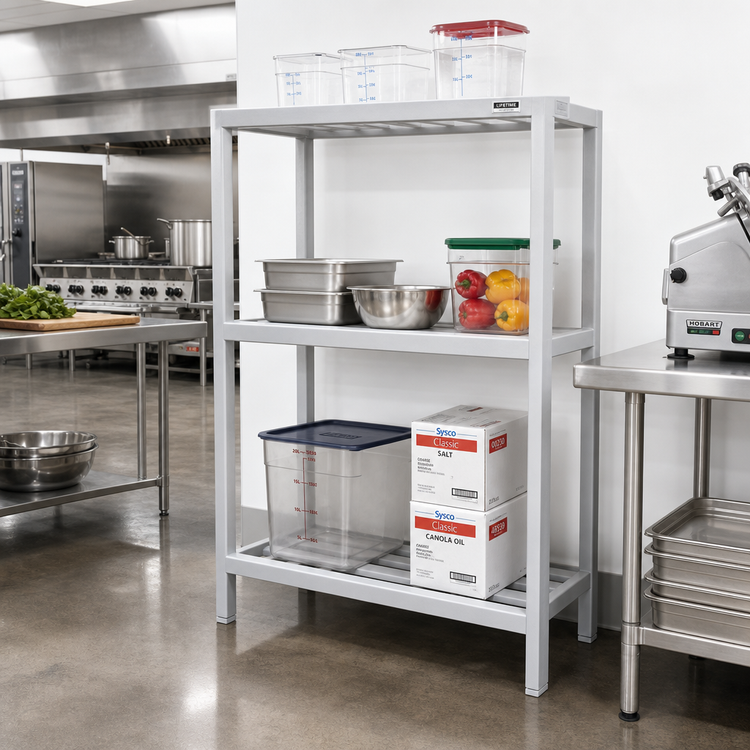 Product image #2 for Lifetime Tough 3-Shelf Tubular Style Dunnage Shelving, 60"W x 24"D x 64"H, Aluminum