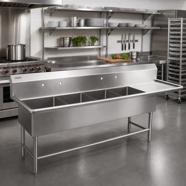 Product image #2 for John Boos Pro-Bowl 4-Compartment Sink with Right-Hand 18-Inch Drainboard, 18" x 24" x 12" Bowls