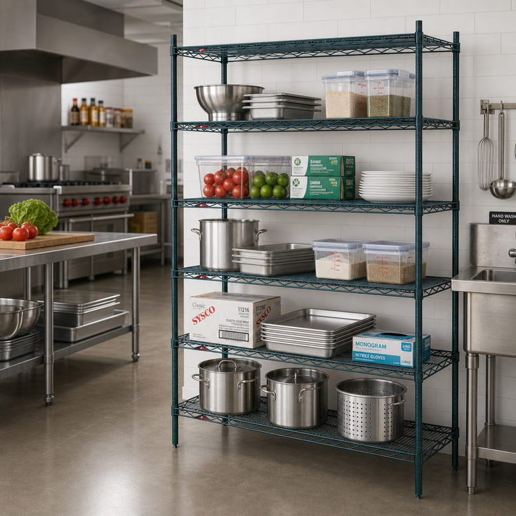 Product image #3 for Metro Super Erecta 42"W x 21"D x 74"H Starter Wire Shelving Unit, 5 Shelves, Metroseal 3 Green Finish
