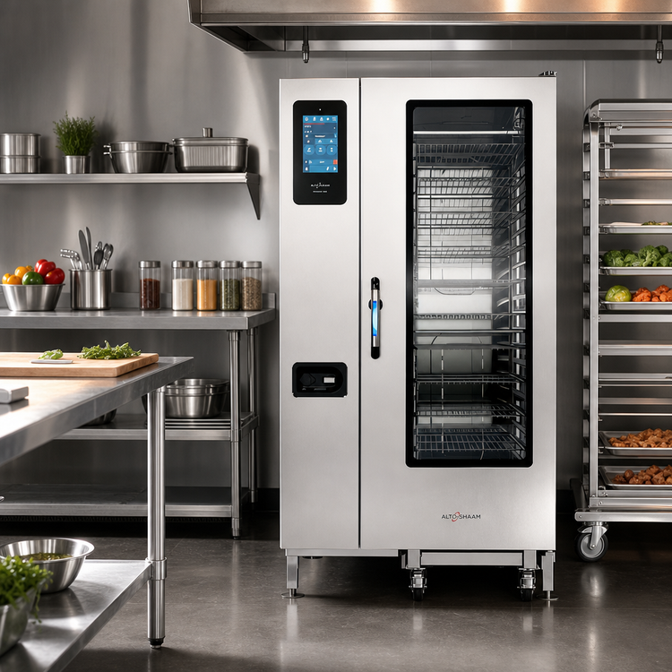 Product image #2 for Alto-Shaam Prodigi™ PRO 20-Pan Gas Boiler-Free Floor Model Combi Oven/Steamer with Roll-In Cart