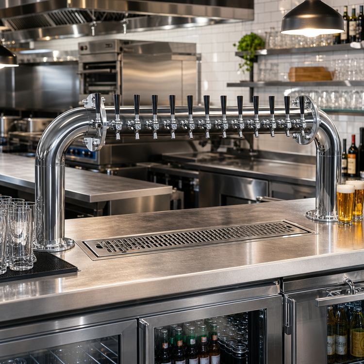 Product image #2 for Perlick 4066-12 Pass-Thru Glycol-Cooled Brew Pipe Beer Tower, 12 Faucets, Countertop, Polished Chrome
