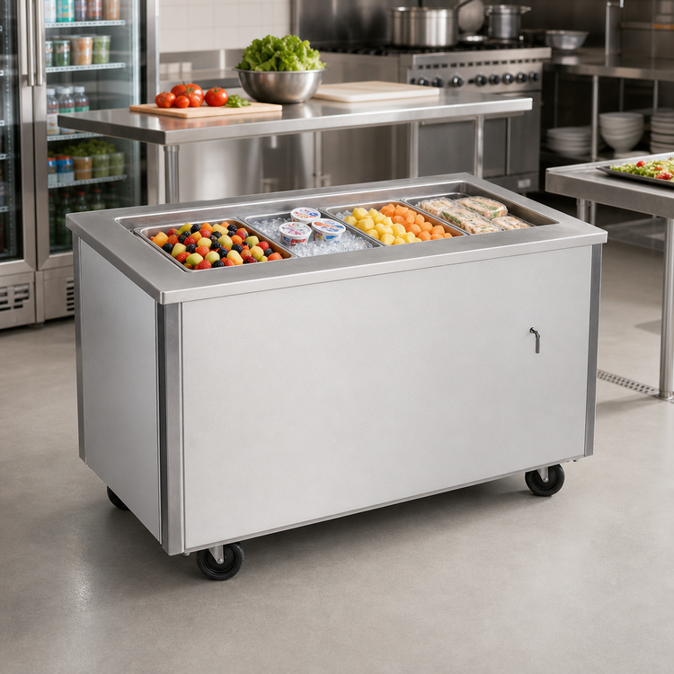 Product image #2 for Mobile Modular Ice-Cooled 3-Pan Cold Food Table with Enclosed Base, 48 x 30 x 35-1/2 Inches
