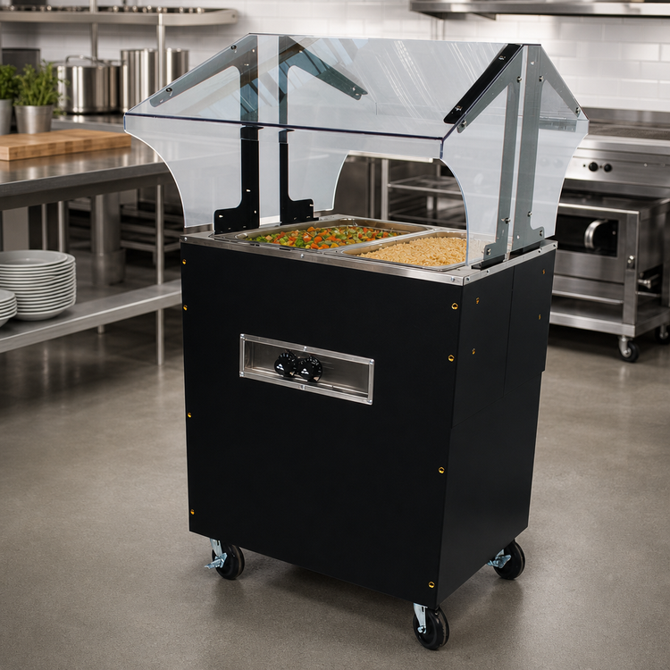 Product image #2 for Advance Tabco Triumph Supreme Portable Electric Hot Food Buffet Table with 2 Open Wells and Double-Sided Sneeze Guard