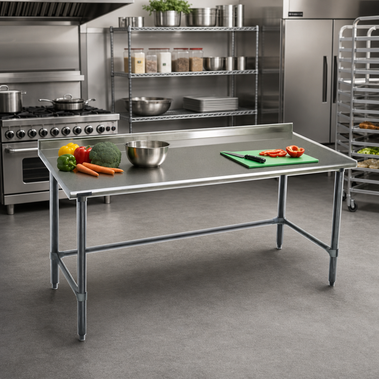 Product image #2 for Deluxe Series 120" x 30" Stainless Steel Work Table with 1-1/2" Rear Up-Turn and Galvanized Base