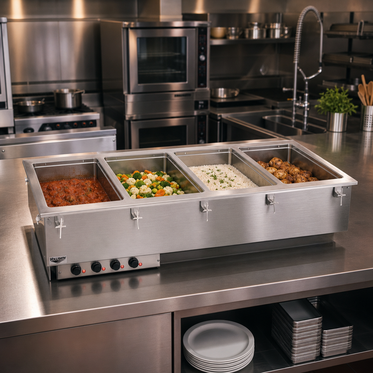 Product image #2 for Vollrath 4-Well Drop-In Electric Hot Food Well with Thermostatic Controls, Manifold Drain, Wet Operation, 240V