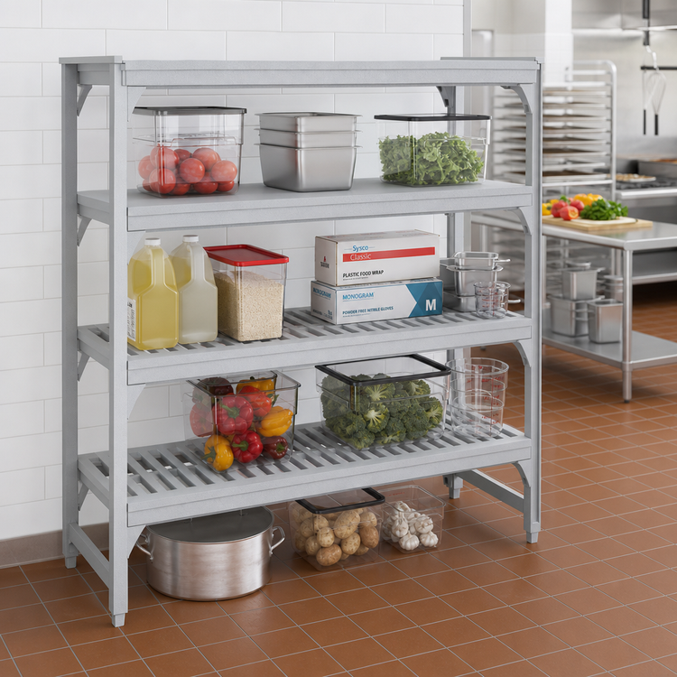 Product image #3 for Cambro Camshelving Premium 18-Inch x 60-Inch 4-Shelf Vented and Solid Polymer Shelf Kit