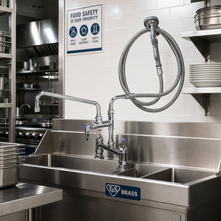 Product image #2 for T&S Brass B-0175-04 Pre-Rinse Unit with 8-Inch Deck Mount Add-On Faucet, 12-Inch Swing Nozzle and Spray Valve