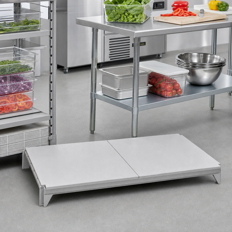 Product image #3 for Cambro Camshelving Premium 21"W x 54"L Solid Polymer Shelf Kit with Camguard, Speckled Gray