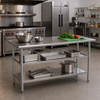 Thumbnail image #3 for Flash Furniture NH-WT-GU-2460-GG 18-Gauge Stainless Steel Work Table with 2 Undershelves, 60 x 24 x 34.5 Inches