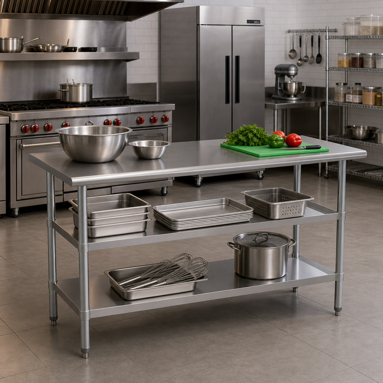 Product image #3 for 18-Gauge Stainless Steel Work Table with 2 Undershelves, 60 x 24 Inches