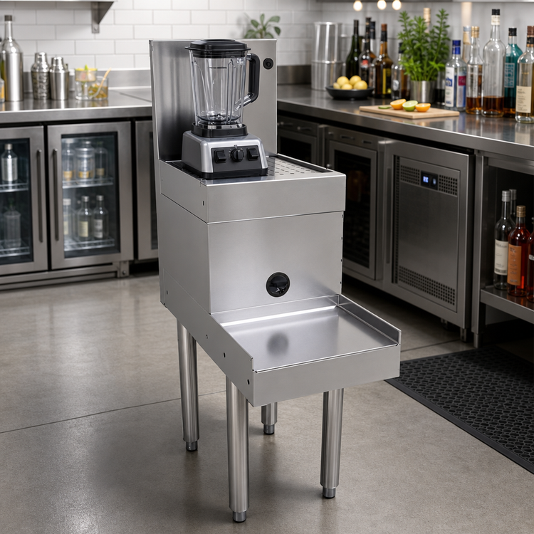 Product image #2 for Freestanding Stainless Steel Underbar Blender Station with Drainboard Top, 12 x 24 Inches