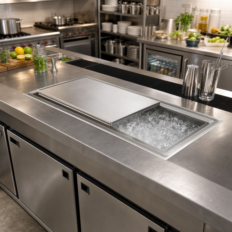 Product image #2 for Heavy-Duty Drop-In Ice Bin with 8-Circuit Cold Plate and Sliding Cover
